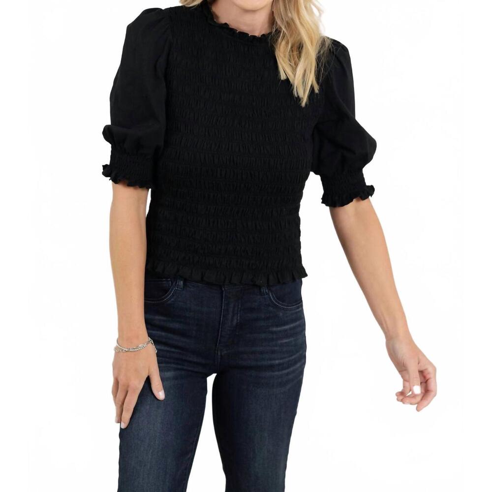 NEW FATE + FORTUNE mac and me smocked top in black